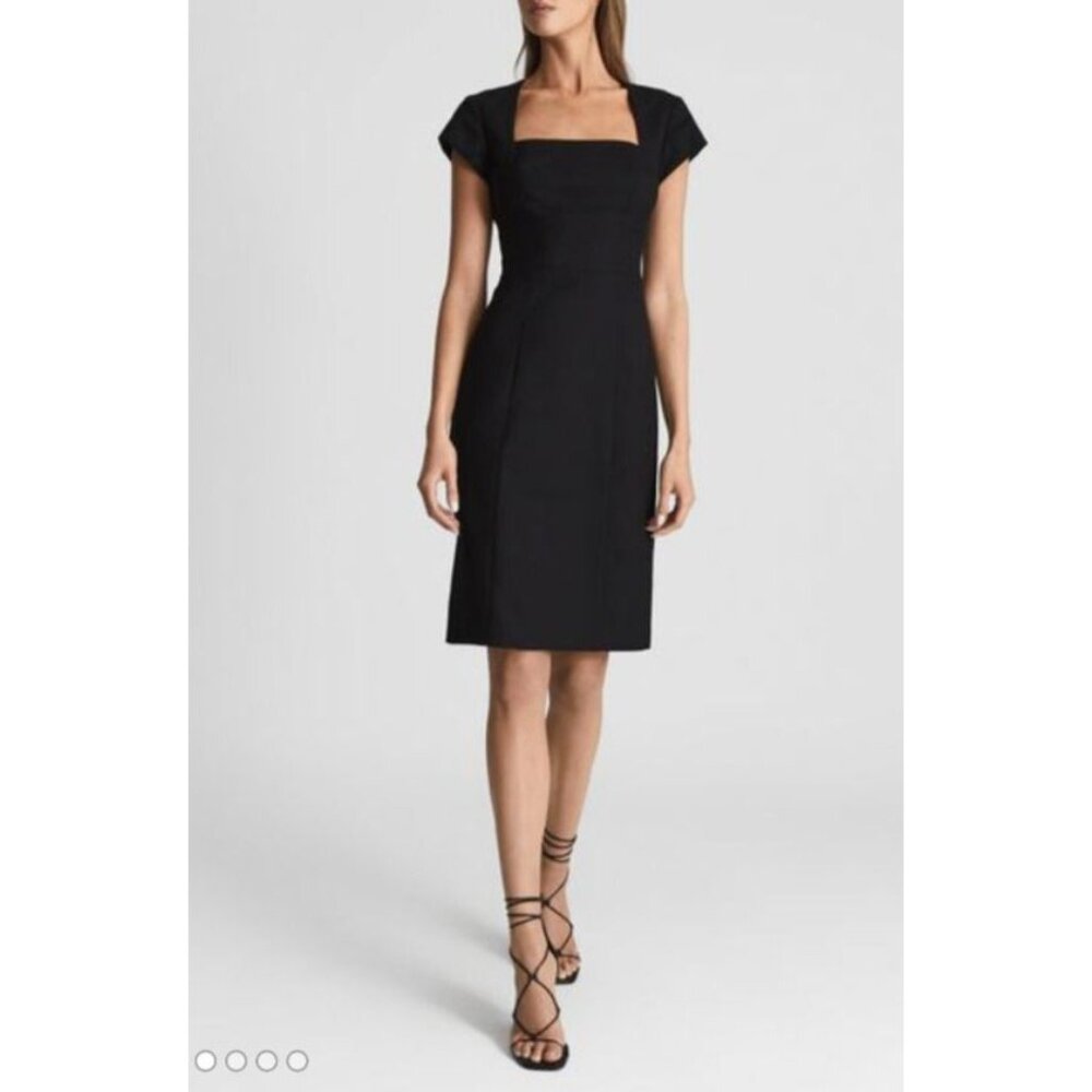 Reiss Haisley Stretch Sheath 12P EU 8P US Black Short Sleeve Career Church $330
